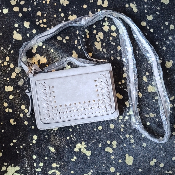 Silver Gray Tones Gold Accent Crossbody Wallet Purse Bag - Picture 1 of 8